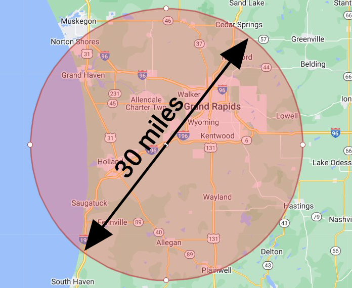 30 mile radius